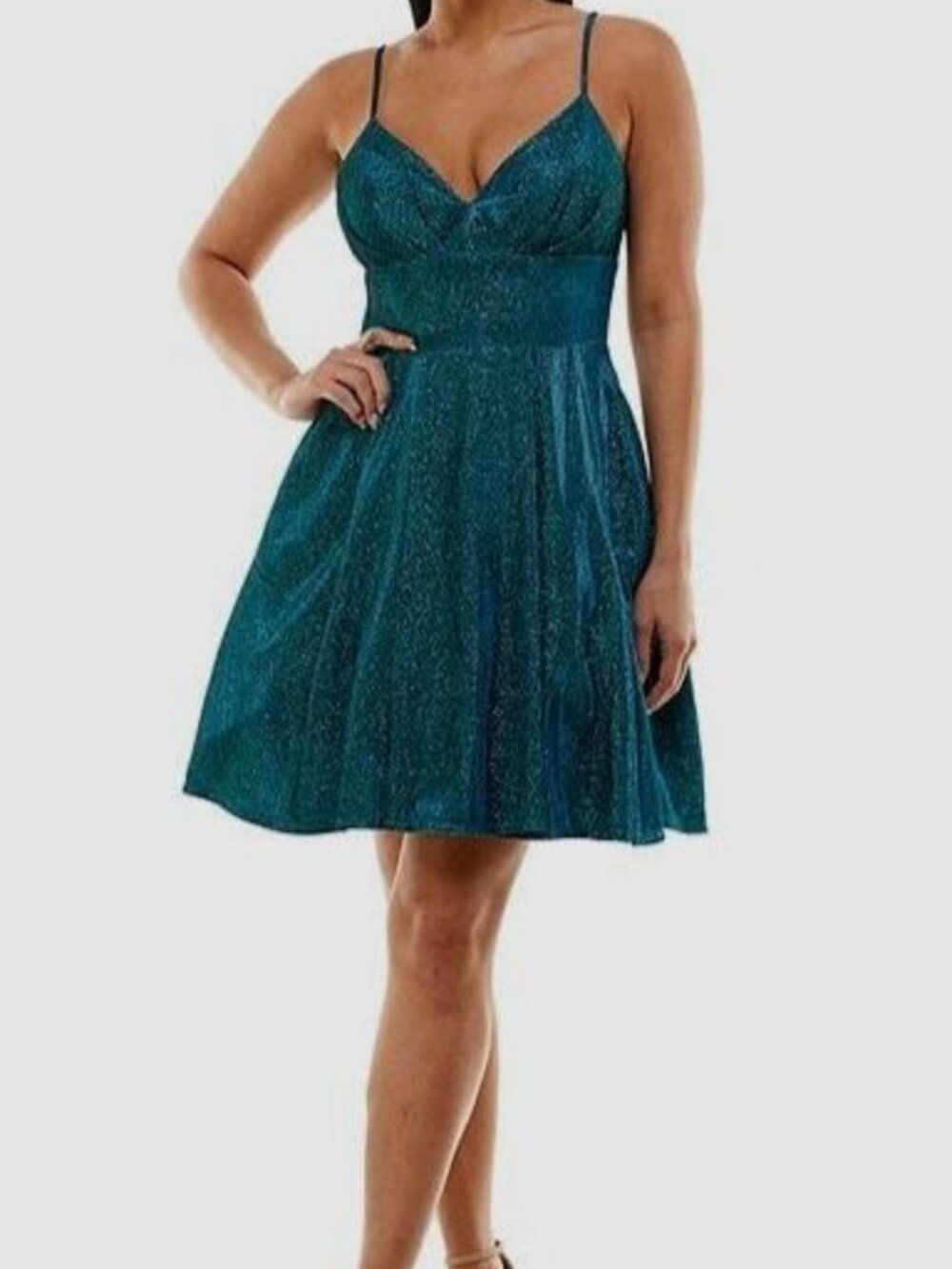 B. Darlin Glitter-Knit Plunging V-Neck Dress